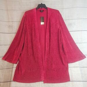 Slim Factor Investments 3X Red Open Front Cardigan Duster Ribbed Velvet NWT 922